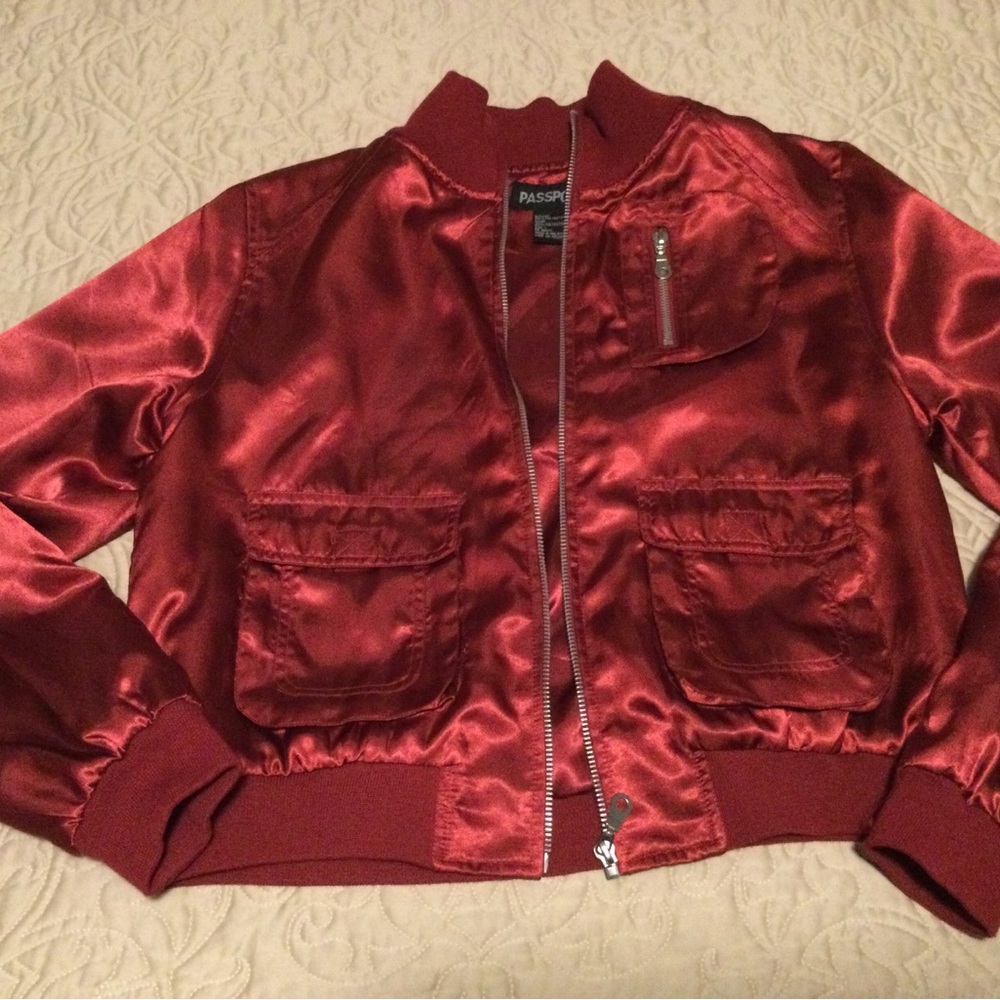 Passport Women's Shiny Red Bomber Jacket - Picture 3 of 6